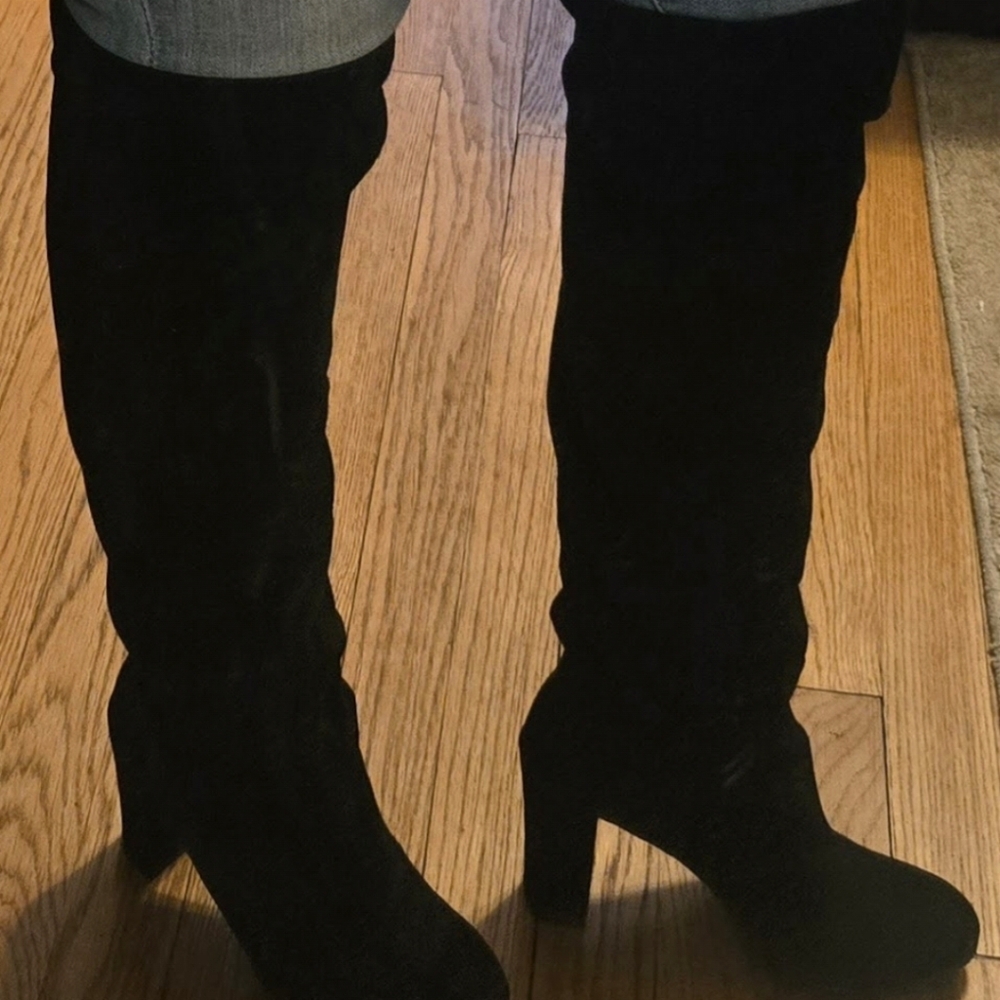 Nine West Black Suede Knee-High Boots